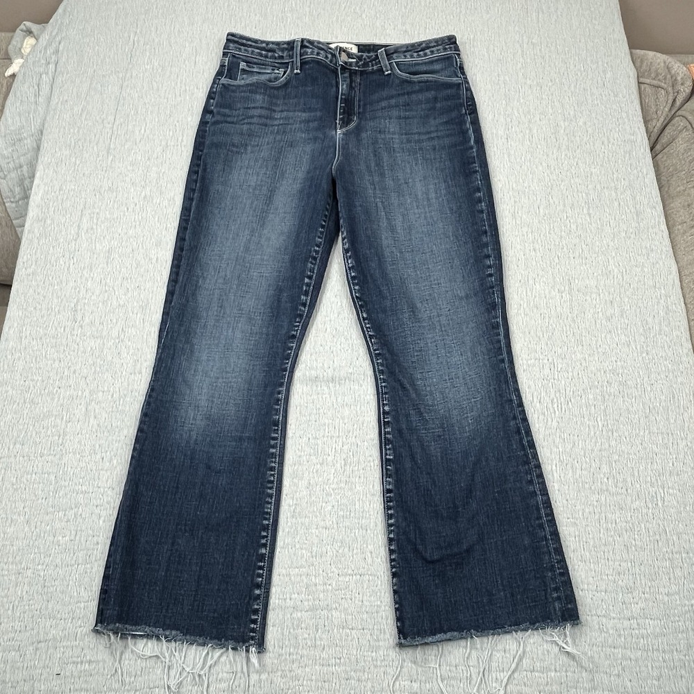 L Agence Womens Cotton Zip Button Wide Leg Fray Jeans‎ Blue Size 30